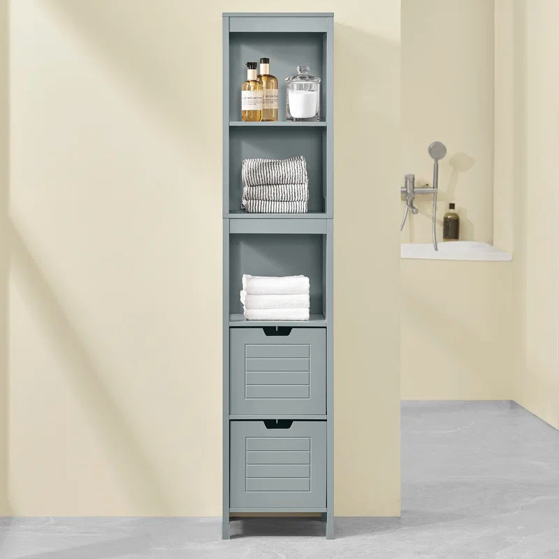 Bathroom Tall Cabinet with Shelves & Drawers, Slim MDF Storage Unit