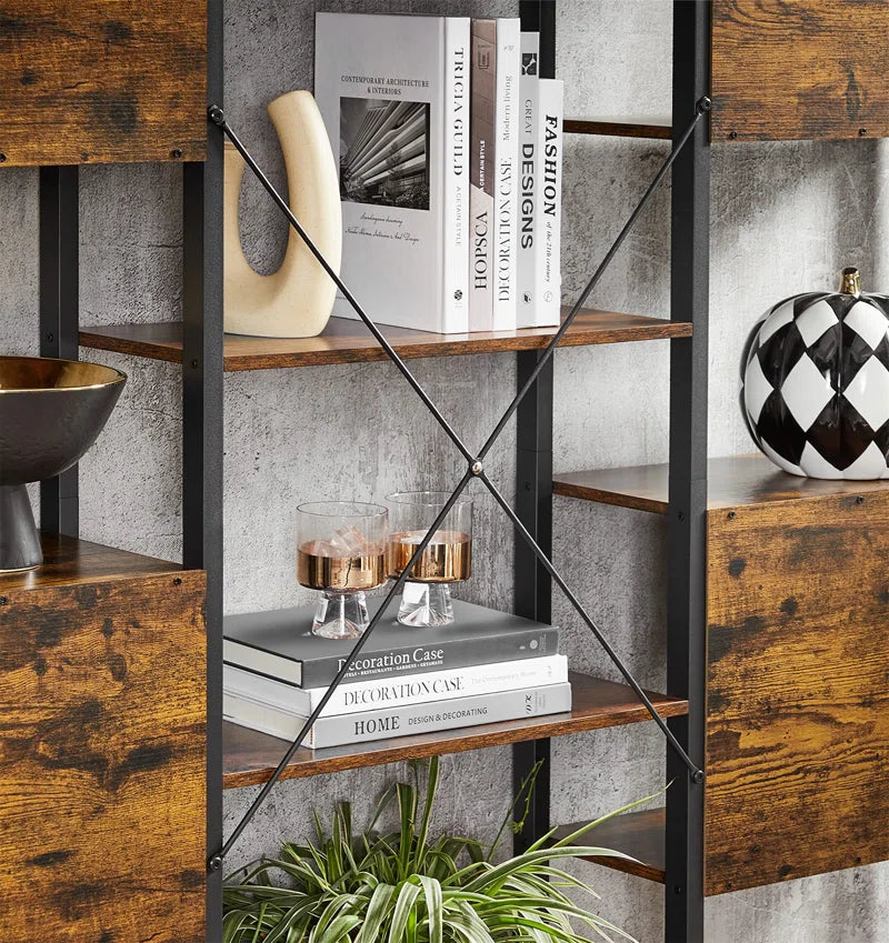 14-Tier Industrial Bookcase with Steel Frame, Large Open Shelving Unit