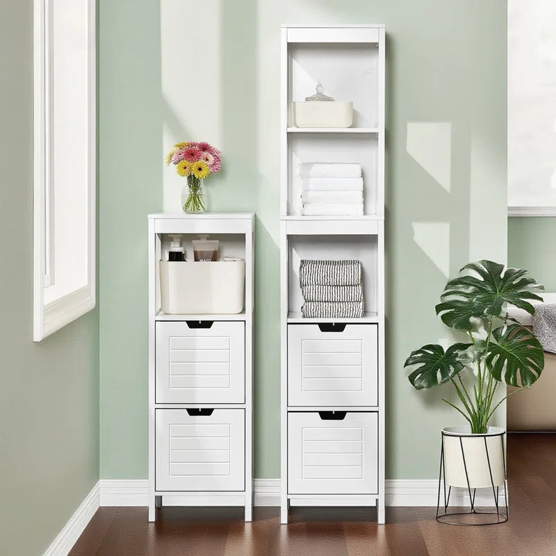 Bathroom Tall Cabinet with Shelves & Drawers, Slim MDF Storage Unit