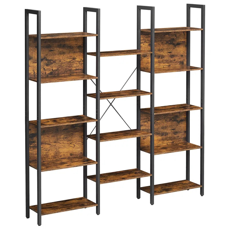 14-Tier Industrial Bookcase with Steel Frame, Large Open Shelving Unit