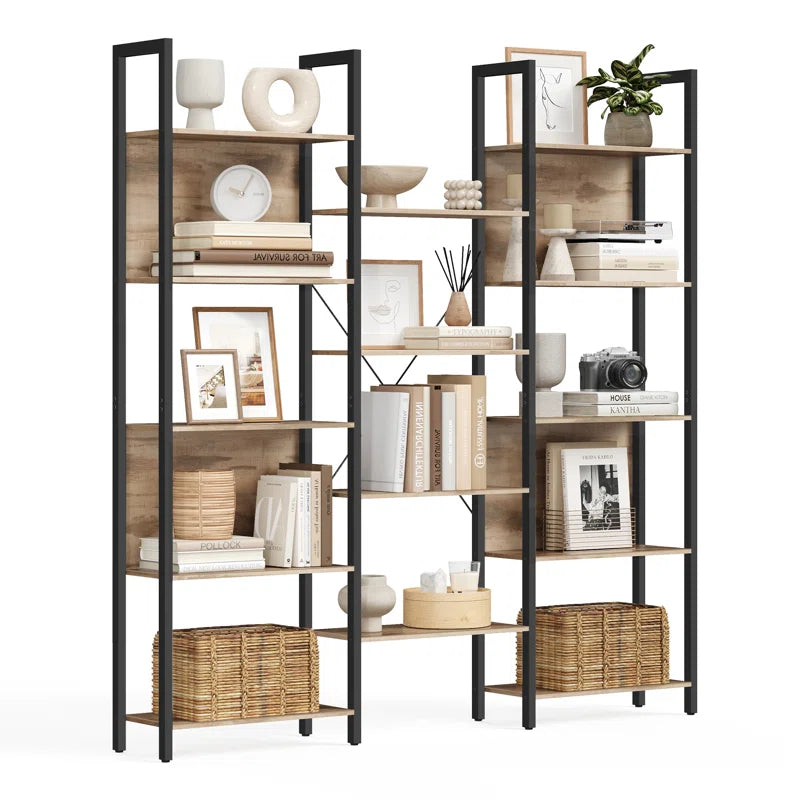 14-Tier Industrial Bookcase with Steel Frame, Large Open Shelving Unit